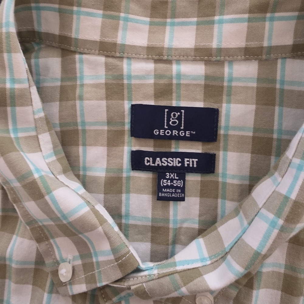 George Plaid Shirt Button Down Olive White Blue Short Sleeves Mens Big‎ Tall 3XL - Picture 8 of 12
